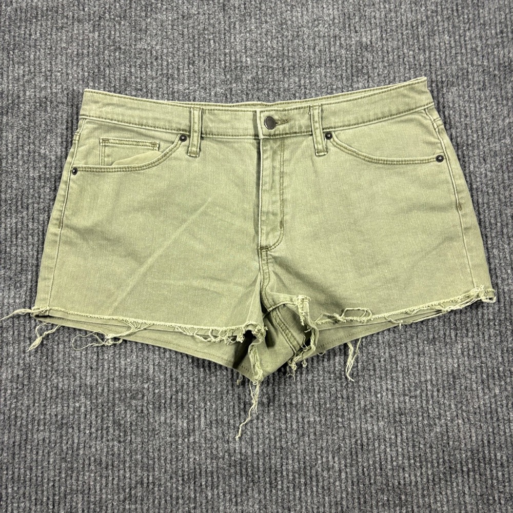 Universal Thread High Rise Shortie Women 12/31R Olive Green Raw Hem Denim Shorts